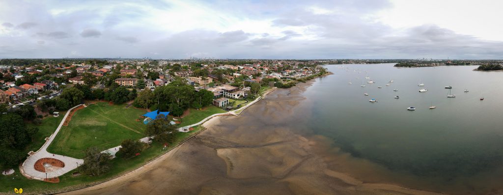 Hen and Chicken Bay from the air