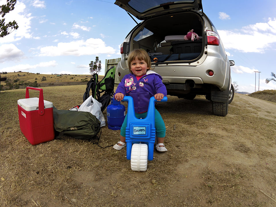 Emma having fun while we unpacked the car