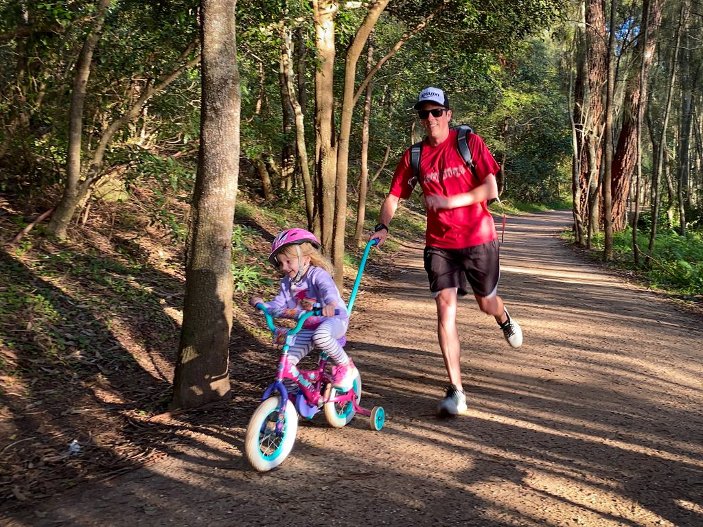 Pushing Katie around the 9km track