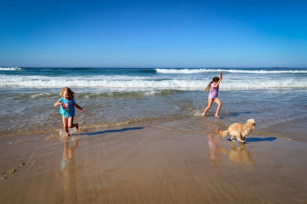 The girls having fun on the beach