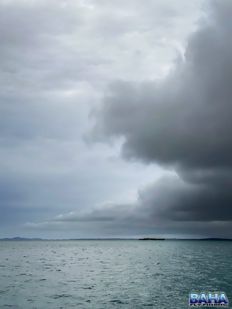 Rain moving in over Moreton Bay