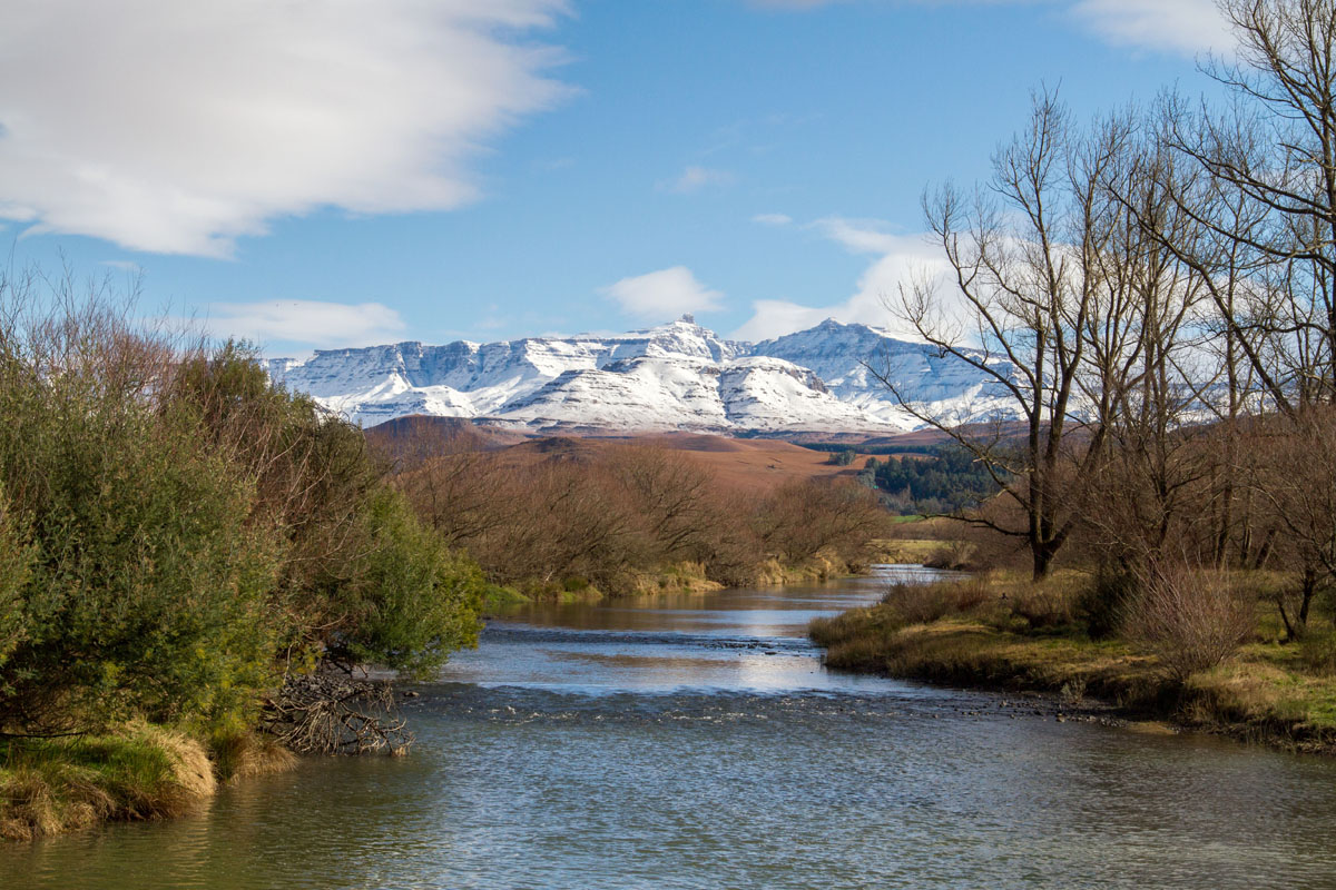 Sinister Pool under a snowy Drakensberg