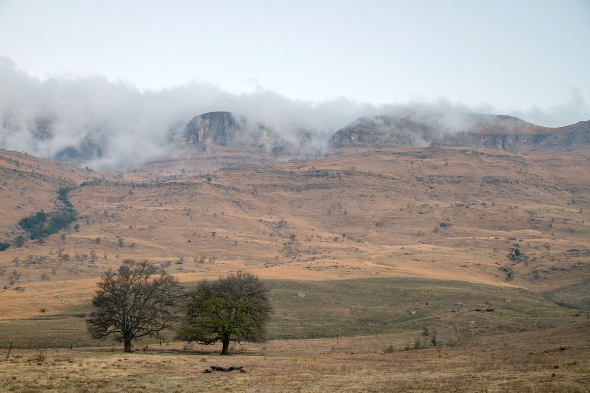 Mist rolling in over the mountains at Kamberg