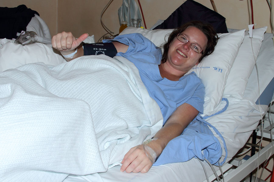 A tired but happy Sharon
