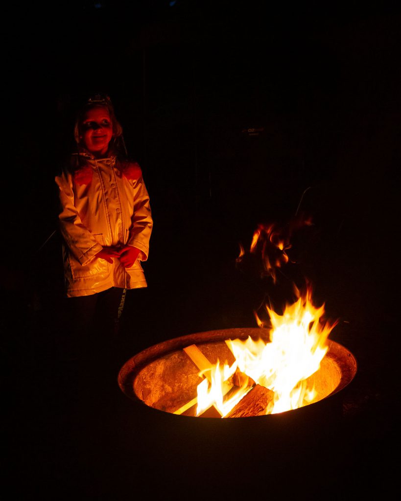 Emma warming up by the fire