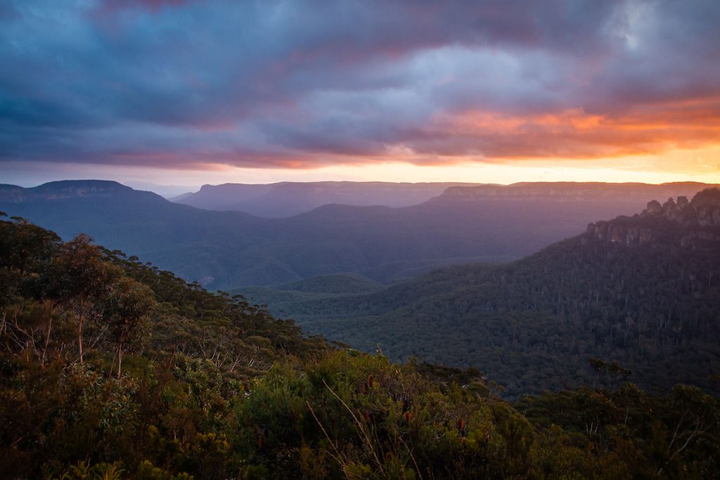 The Blue Mountains National Park at sunset