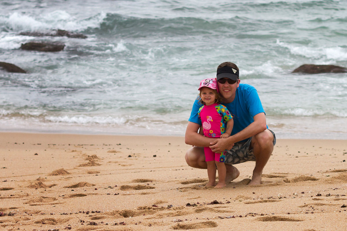 Emma and I on the beach at Rocky Bay