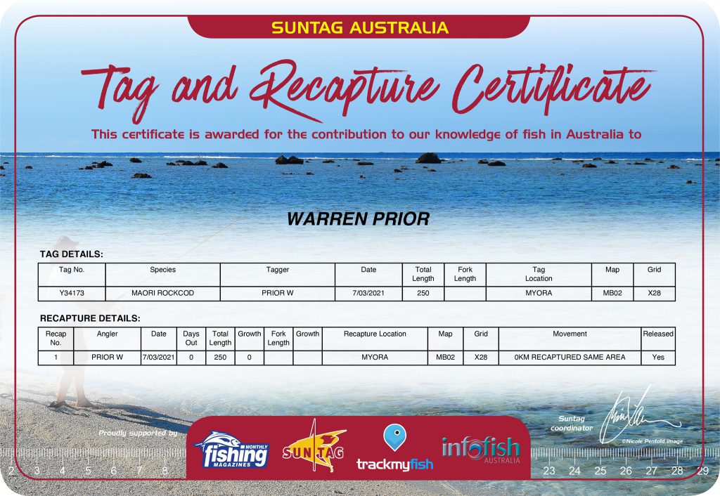 My tag and recapture certificate