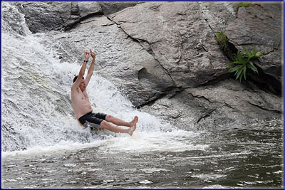 Warren Sliding Down A Rock Slide