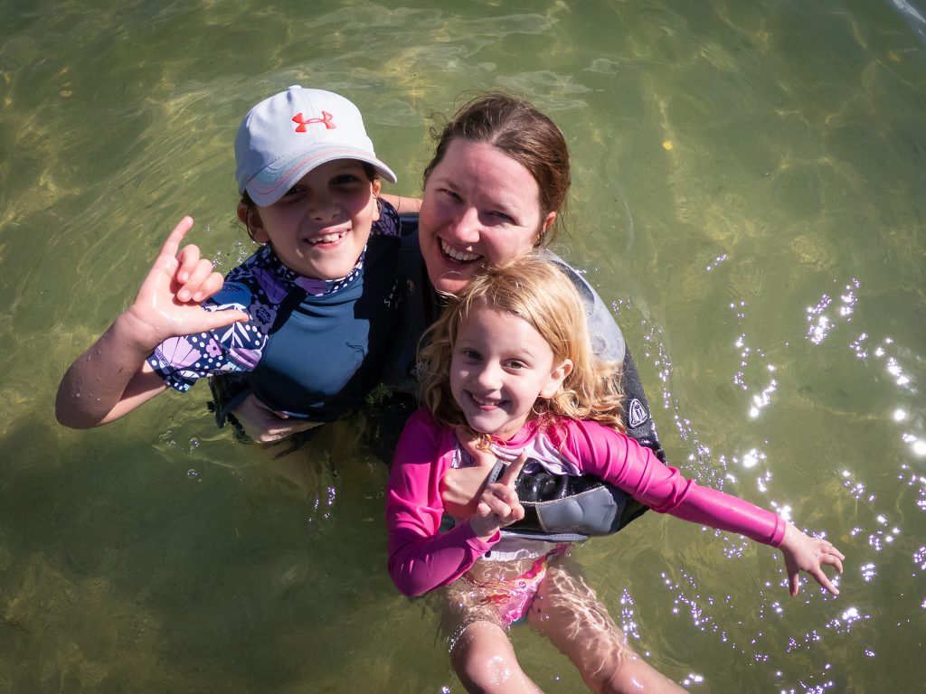 The girls swimming at Shelly Beach