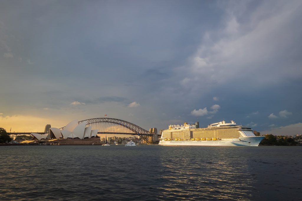 A cruise ship passing the Sydney Opera House