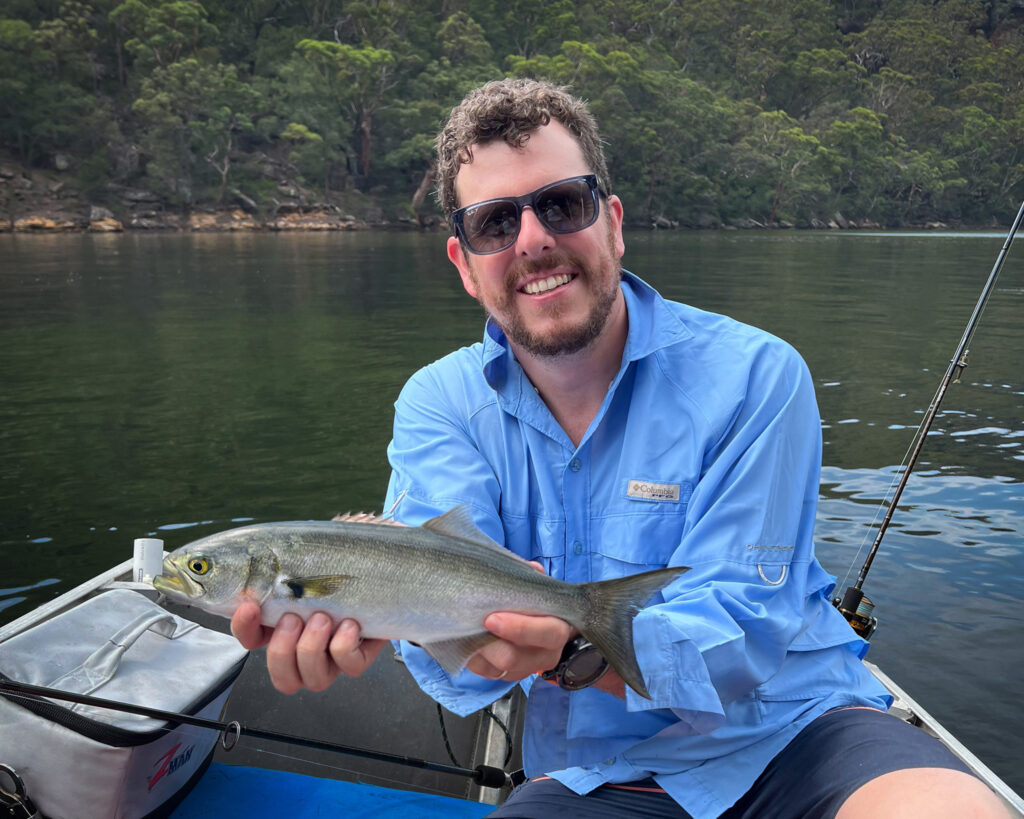 Warren with the first fish caught off the new boat